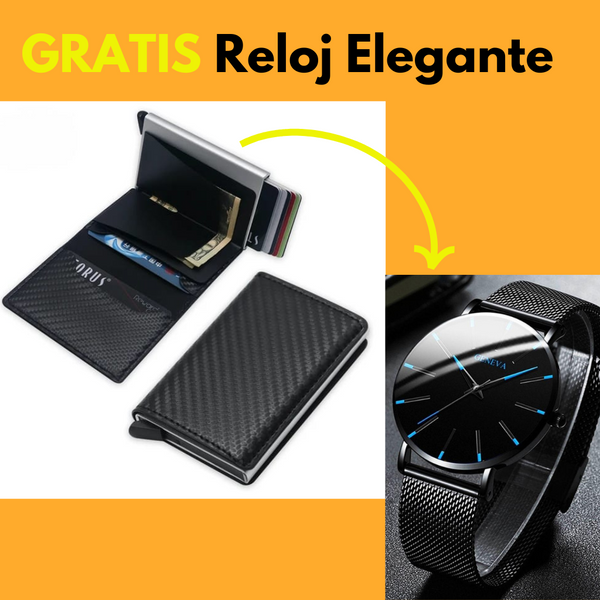 Billetera Inteligente Anti Escaneo + Reloj Elegante GRATIS
