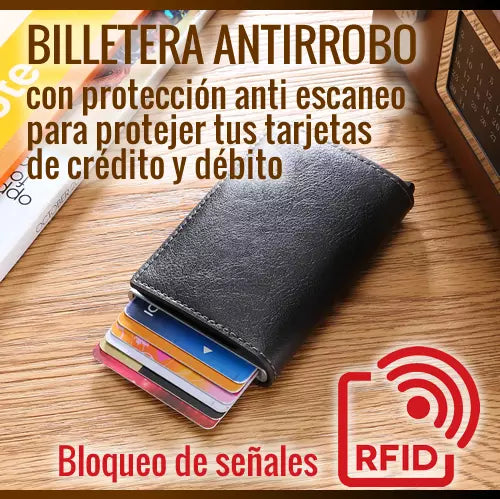 Billetera Inteligente Anti Escaneo + Reloj Elegante GRATIS